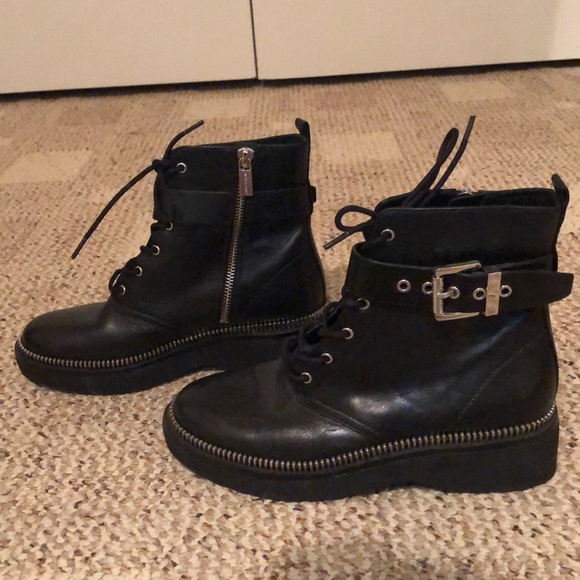 Michael Kors Black Combat Boots with Silver Accents - Picture 1 of 4